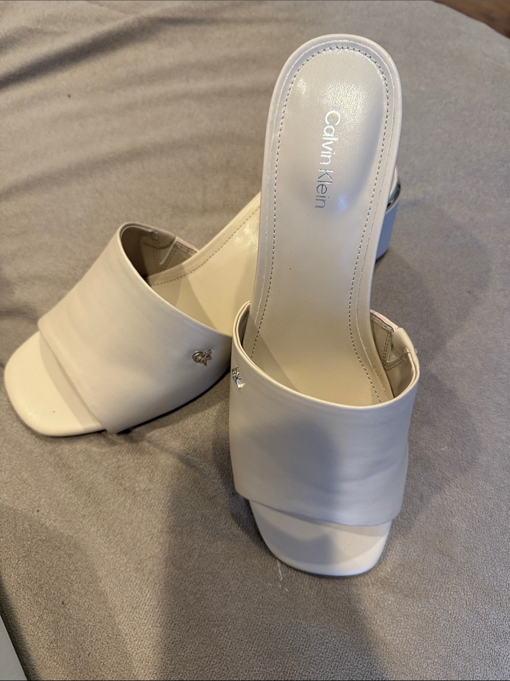 Calvin Klein Women's Cream Open-Toe Slide Heels